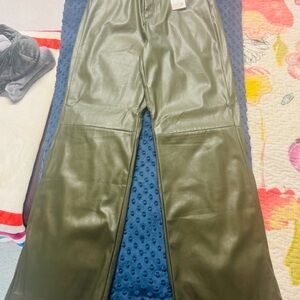 ESQUALO Olive Green Leather Pants
